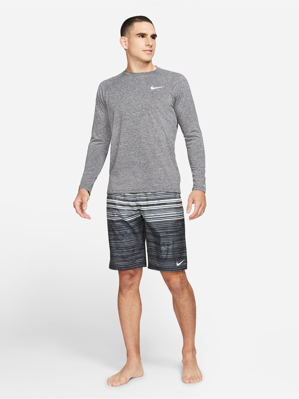 Nike Swim Men’s Small Gray Heathered Long Sleeve Rash Guard Top UPF 40+